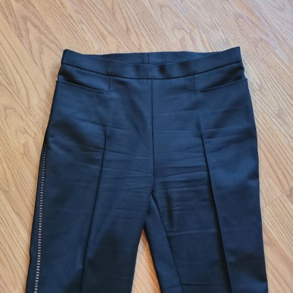AKRIS PUNTO FRANCA PANTS SLIM ANKLE STRETCH SEAMED CROCHET TUXEDO STRIPE sz 4 - Picture 3 of 8